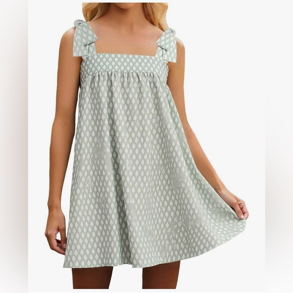 Sage Green Printed Tie-Shoulder Dress